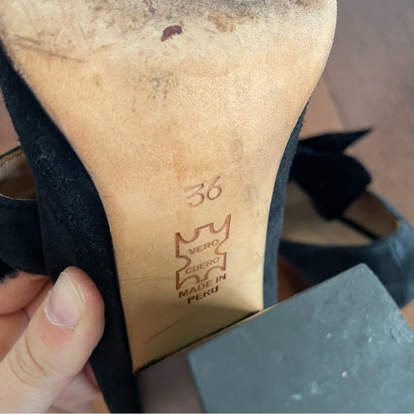 Ulla Johnson Suede Bow Block Heel Pumps Black Leather Velvet Classy Size 36 - Picture 9 of 11